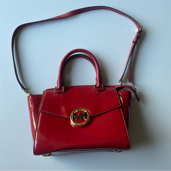 Michael Kors Hudson Red Purse Medium Leather Satchel - Picture 3 of 12